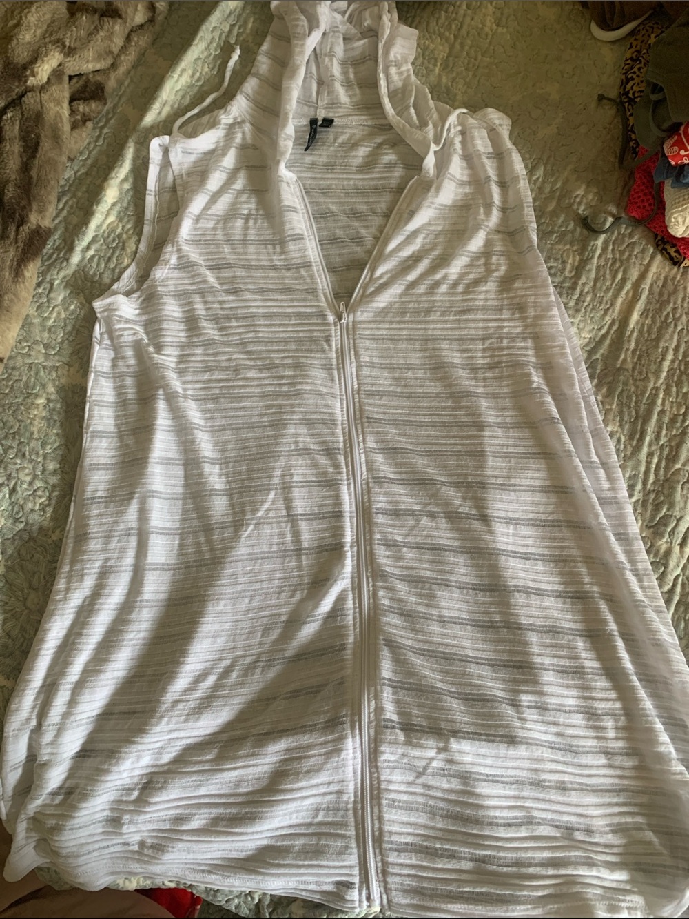 Women's White Hooded Zip-Front Tank — Lightweight Sleeveless Layer
